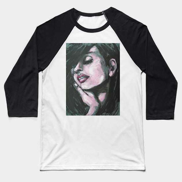 Melancholy - Portrait Of A Woman Baseball T-Shirt by CarmenT